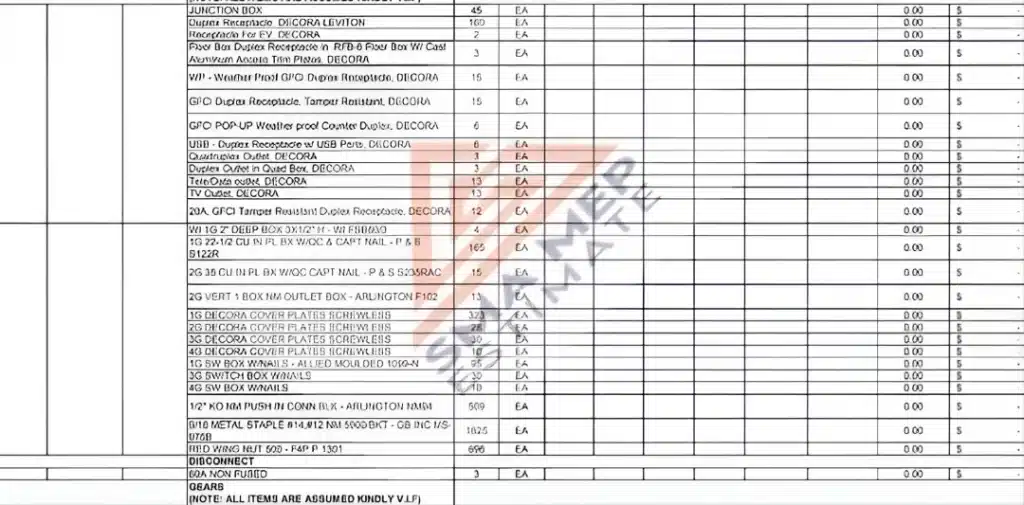 Takeoff Sheet